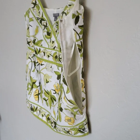ANN TAYLOR YELLOW FLOWER GREEN LEAVES Dressy Fitted TANK TOP 100% Cotton LINED 6 - Picture 6 of 9